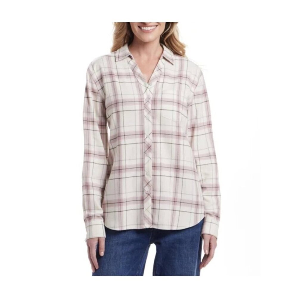 NWT Weatherproof Vintage Women's M Stretch Plaid Flannel Button-Up Shirt i2095